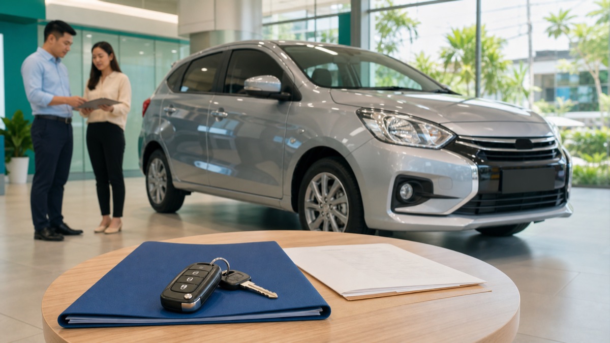 Khách mua xe kiểm tra hồ sơ để tính giá lăn bánh ô tô