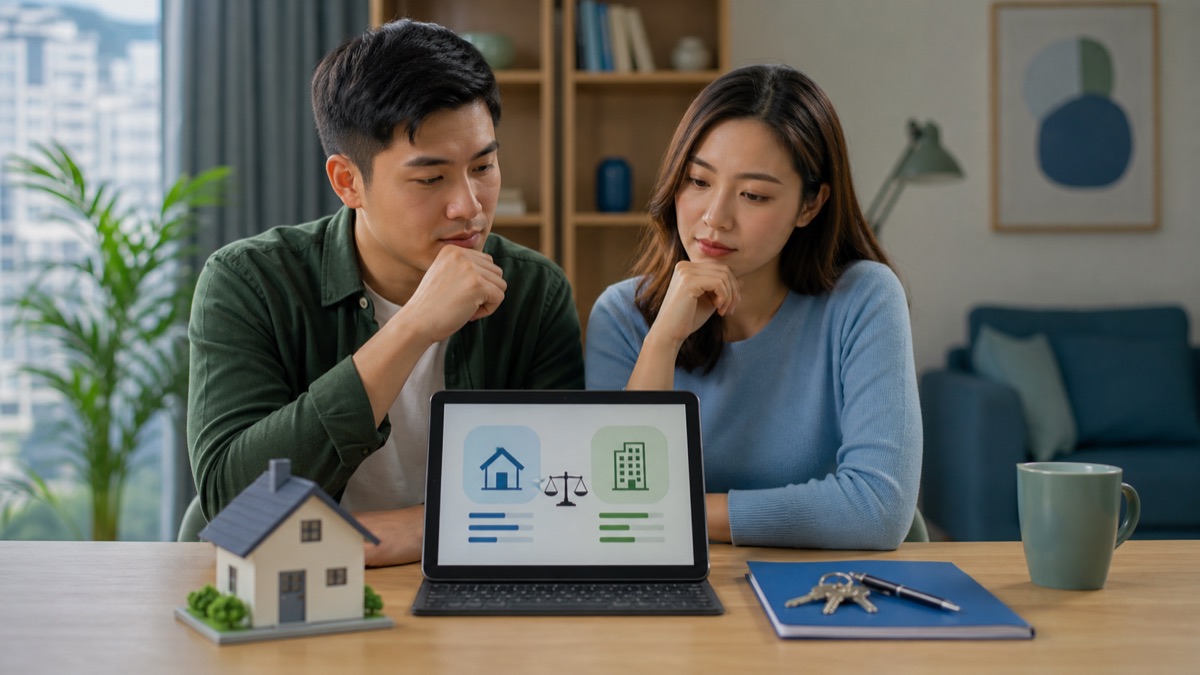 Cặp đôi so sánh phương án mua nhà và thuê nhà theo tài sản ròng